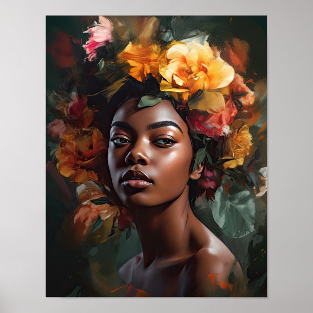 Woman With Flower Head Art Print Poster (Front)