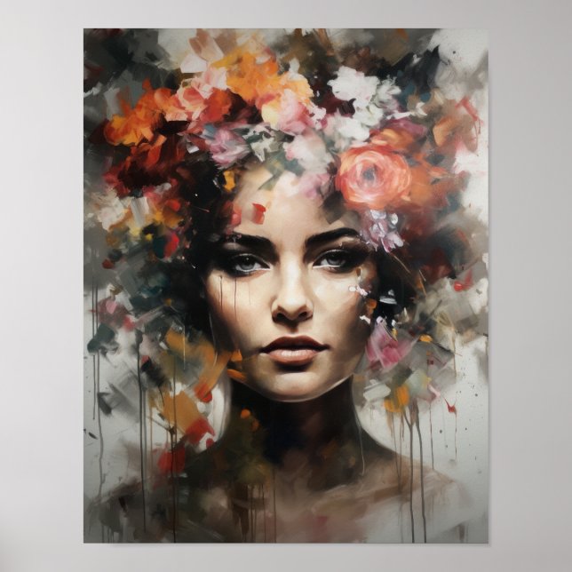 Woman With Flower Head Art Print Poster (Front)