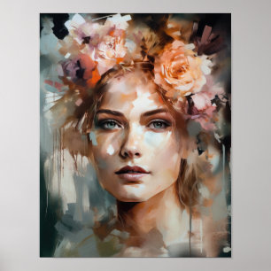 Woman With Flower Head Art Print Poster