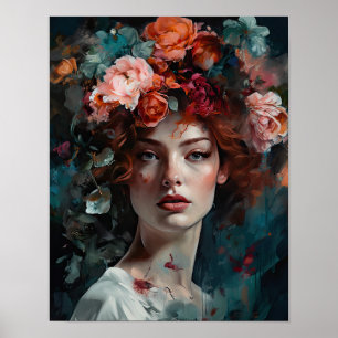 Woman With Flower Head Art Print Poster