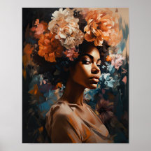 Woman With Flower Head Art Print Poster