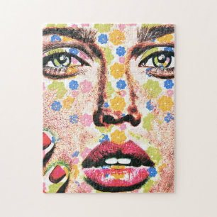 Woman with flower tattooed face art  jigsaw puzzle