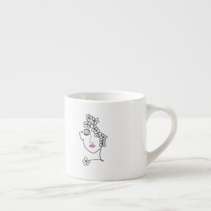 Woman With Flowers Line Art Espresso Cup