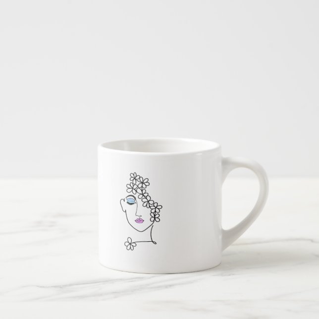 Woman With Flowers Line Art   Espresso Cup (Right)