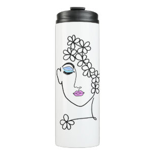 Woman With Flowers Line Art   Thermal Tumbler