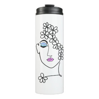 Woman With Flowers Line Art   Thermal Tumbler
