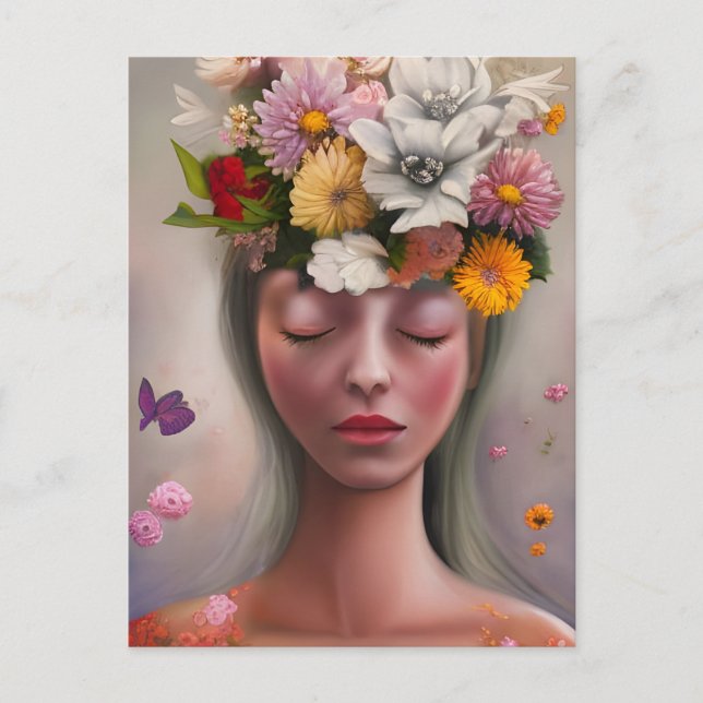 Woman With Flowers on Her Head Postcard (Front)