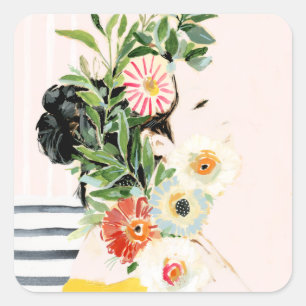 Woman with Flowers Square Sticker