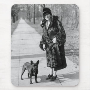 Woman with French Bulldog, 1920s Mouse Mat