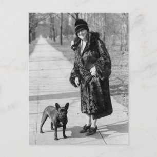Woman with French Bulldog, 1920s Postcard
