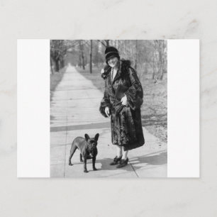 Woman with French Bulldog, 1920s Postcard