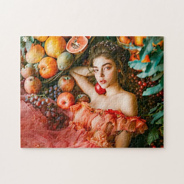 Woman with fruits and flowers portrait style jigsaw puzzle (Horizontal)