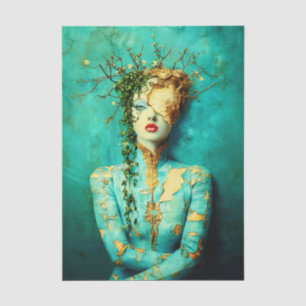 Woman with Gold Mask and Ivy Crown EN1R Decoupage Tissue Paper