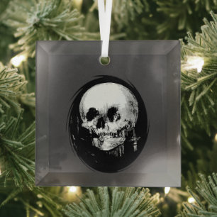 Woman With Halloween Cranium Reflection In Mirror Glass Tree Decoration