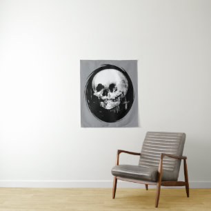 Woman With Halloween Cranium Reflection In Mirror Tapestry