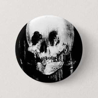 Woman with Halloween Skull Reflection In Mirror 6 Cm Round Badge