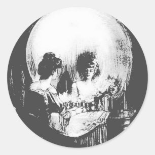 Woman with Halloween Skull Reflection In Mirror Classic Round Sticker