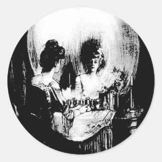 Woman with Halloween Skull Reflection In Mirror Classic Round Sticker