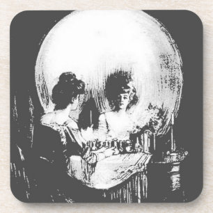 Woman with Halloween Skull Reflection In Mirror Coaster