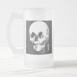 Woman with Halloween Skull Reflection In Mirror Frosted Glass Beer Mug