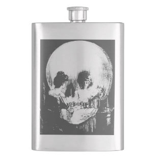 Woman with Halloween Skull Reflection In Mirror Hip Flask