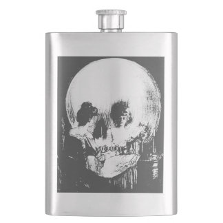 Woman with Halloween Skull Reflection In Mirror Hip Flask