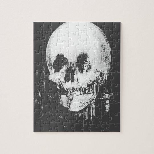 Woman with Halloween Skull Reflection In Mirror Jigsaw Puzzle | Zazzle ...