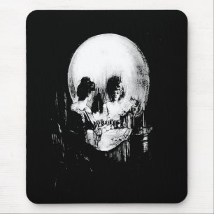 Woman with Halloween Skull Reflection In Mirror Mouse Mat