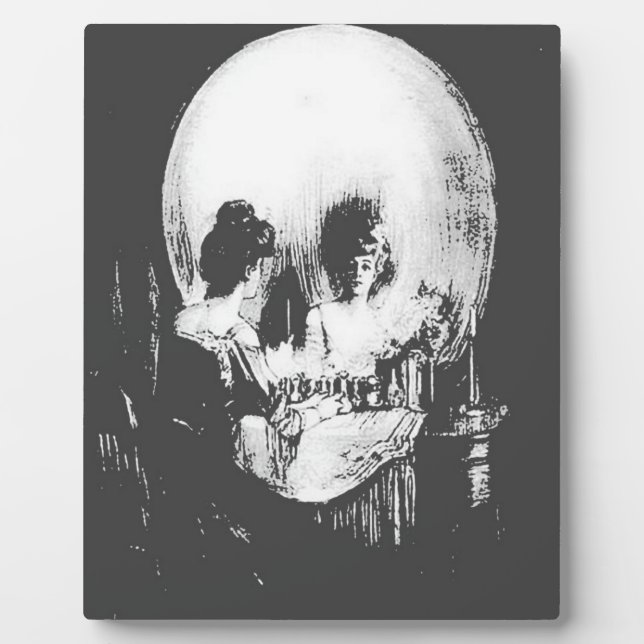 Woman with Halloween Skull Reflection In Mirror Plaque (Front)