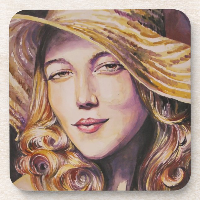 Woman with hat coaster (Front)