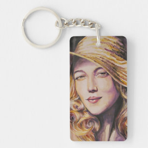 Woman with hat key ring