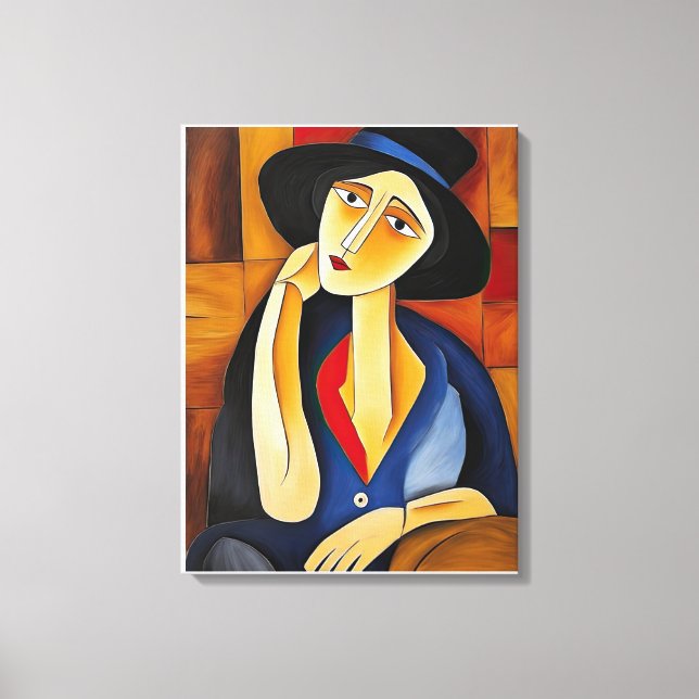 Woman with Hat Modern Painting Canvas Print (Front)
