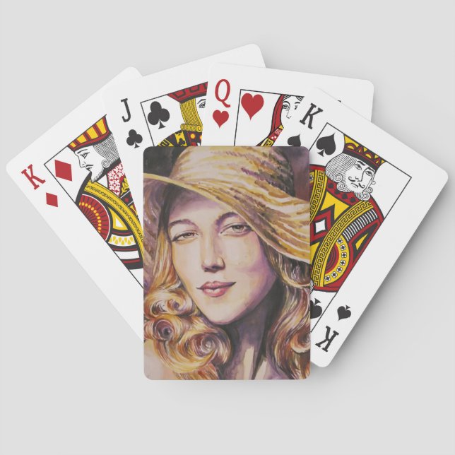 Woman with hat playing cards (Back)