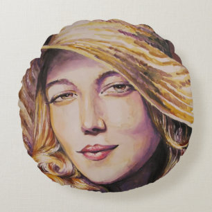 Woman with hat round cushion
