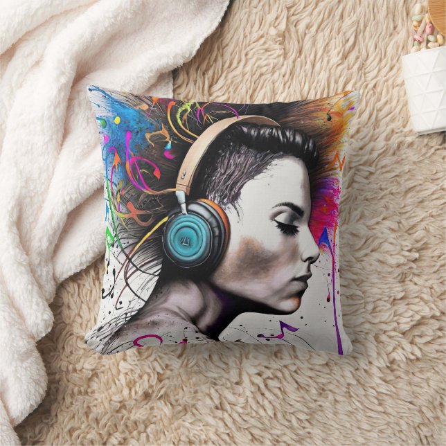 Woman with headphones cushion (Blanket)