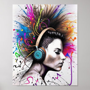 Woman with headphones poster