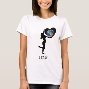 Woman with heart silhouette & earth globe T-Shirt