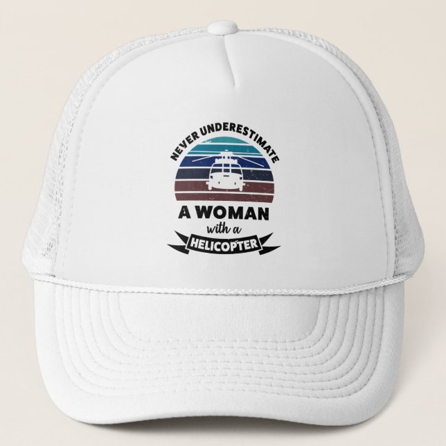 Woman with Helicopter Funny Gift Mum Trucker Hat (Front)