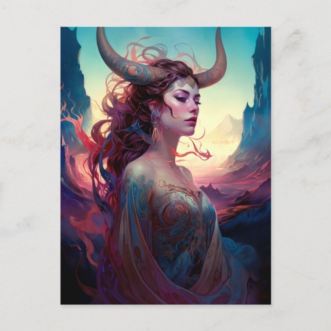 Woman With Horns Fantasy Art Postcard (Front)