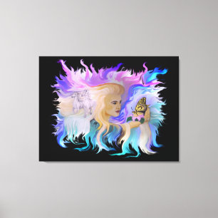Woman with Horse and Butterfly Canvas Print