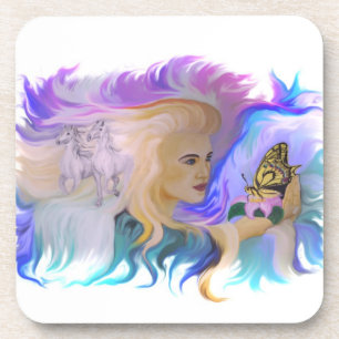 Woman with Horse and Butterfly Coaster