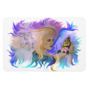 Woman with Horse and Butterfly Magnet