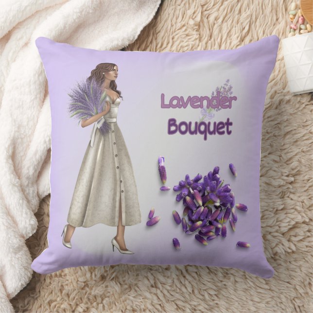 Woman with Lavender Bouquet Throw Pillow (Blanket)