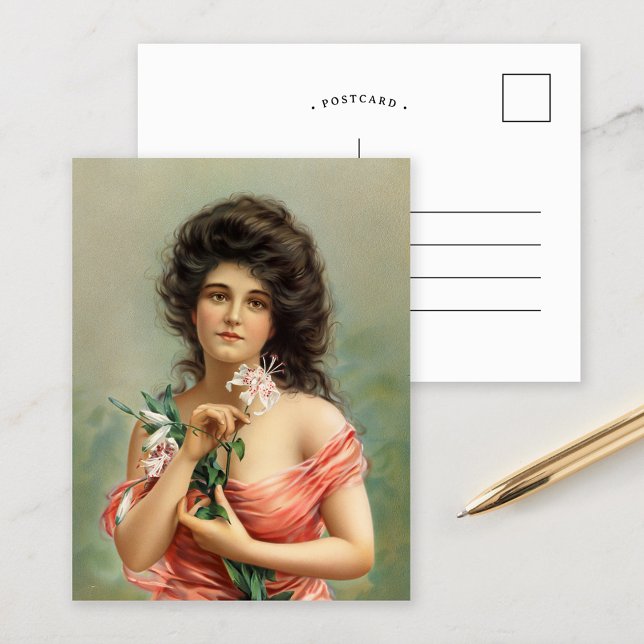 Woman with Lily | Louis Prang & Co. Postcard (Creator Uploaded)