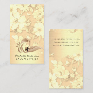 Woman with Long Hair   Salon Scissors   Flowers Business Card