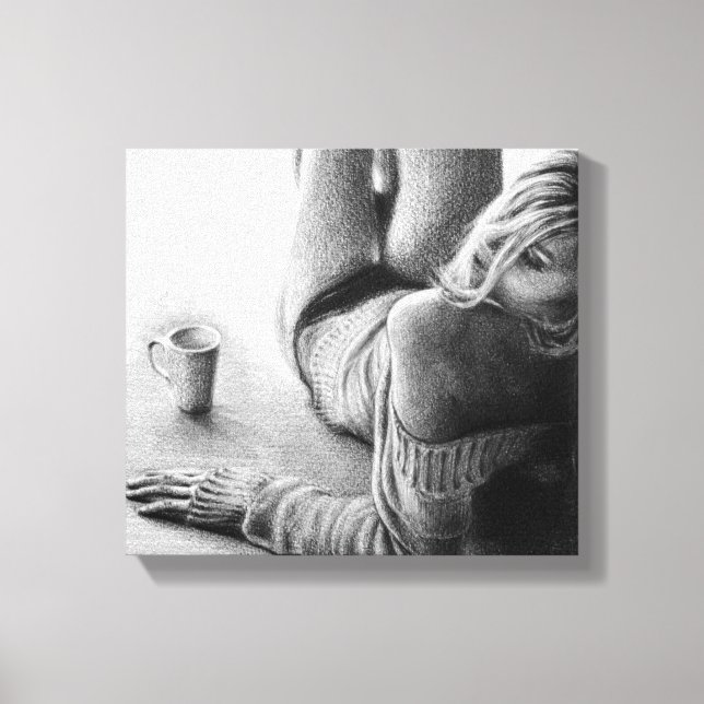 Woman with morning coffee Pencil drawing art Canvas Print (Front)