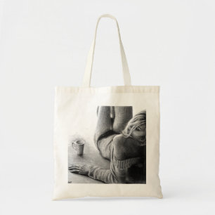 Woman with morning coffee Pencil drawing art Tote Bag
