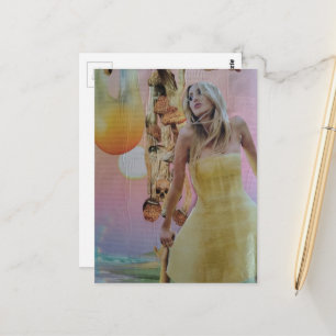 Woman with mushrooms surreal collage postcard