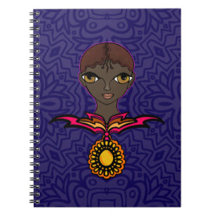 Woman with neckless and pendent notebook