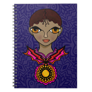 Woman with neckless and pendent notebook